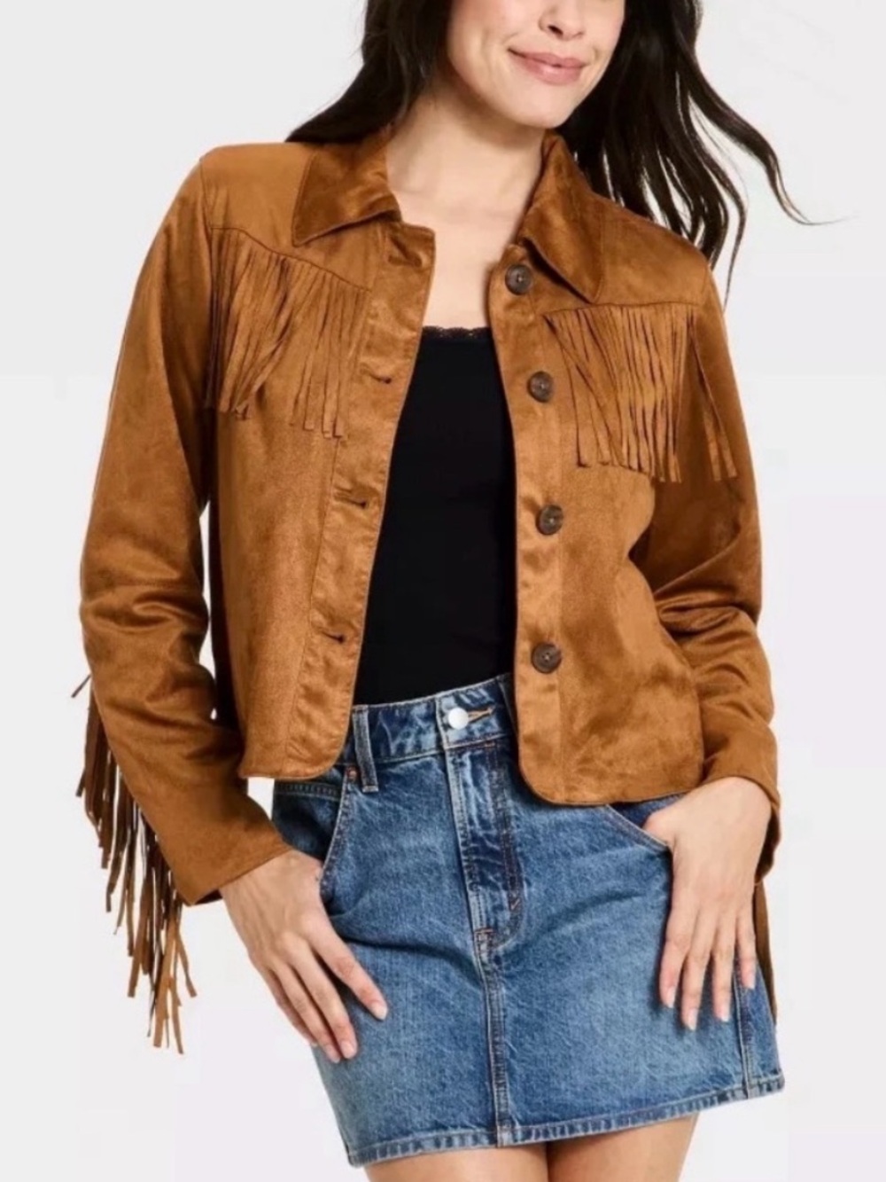 Universal Thread tan faux suede fringe jacket